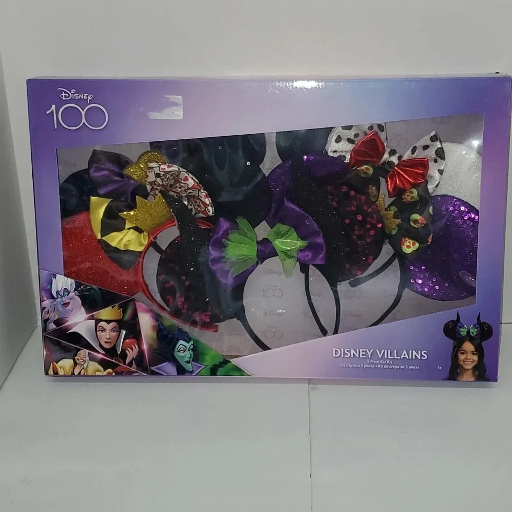 Exclusive 100th Anniversary Disney Villains 5 Piece Headband Ear Set NWT